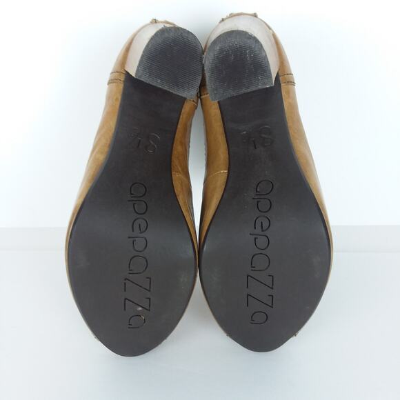 Apepazza Pavia Bootie 8.5 Tan Chunky Heel Distressed Leather Peeptoe Shoes‎ Y2K - Picture 12 of 12